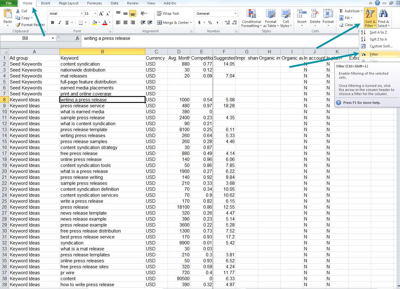 Using Excel Filter to Delete Rows that contain specific text Step 2