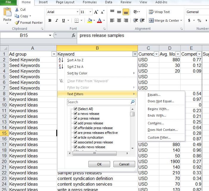 Using Excel Filter to Delete or Keep Rows Containing Specific Text or Values