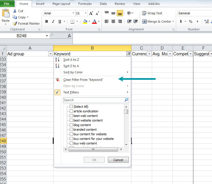 Using Excel Filter Step 7