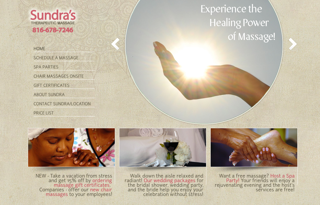 Sundra massage therapy website design