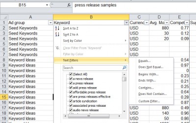 Using Excel Filter to Delete or Keep Rows Containing Specific Text or Values